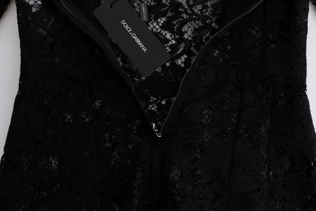 Dolce & Gabbana black floral lace Chamomile Sicily dress with intricate lace details and floral pattern, elegant and stylish.