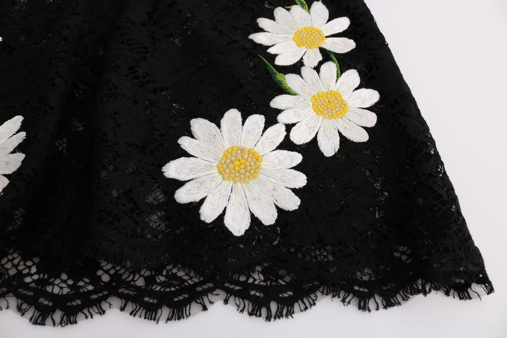 Dolce & Gabbana black floral lace Chamomile Sicily dress with intricate lace details and elegant silhouette.
