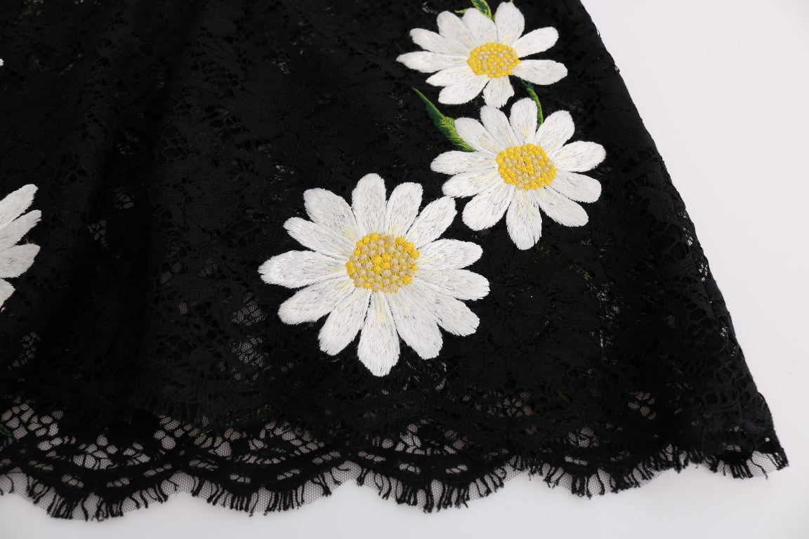 Dolce & Gabbana black floral lace Chamomile Sicily dress with intricate lace details and elegant silhouette.