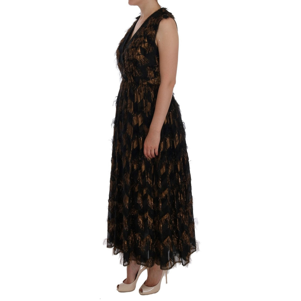 Dolce & Gabbana Black Silk Brown Fringes A-Line Dress