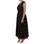 Dolce & Gabbana Black Silk Brown Fringes A-Line Dress