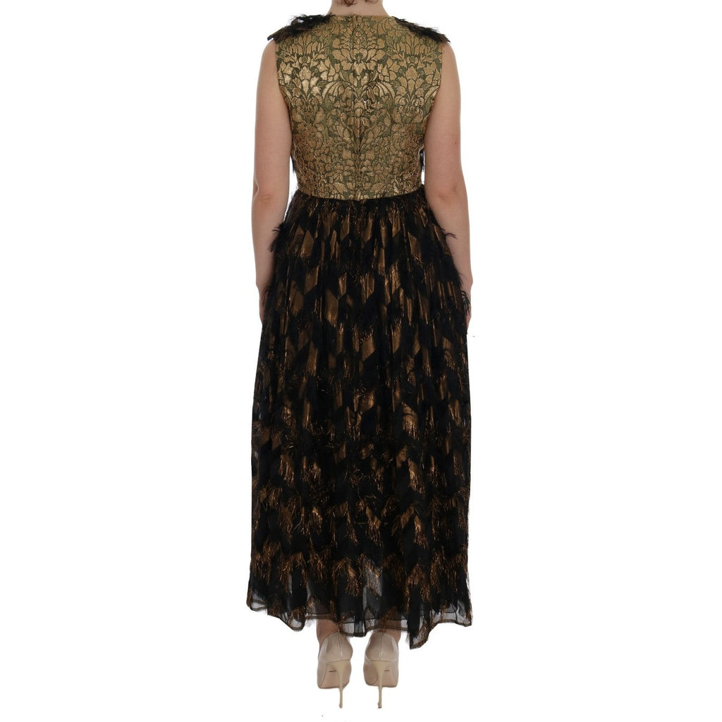 Dolce & Gabbana Black Silk Brown Fringes A-Line Dress