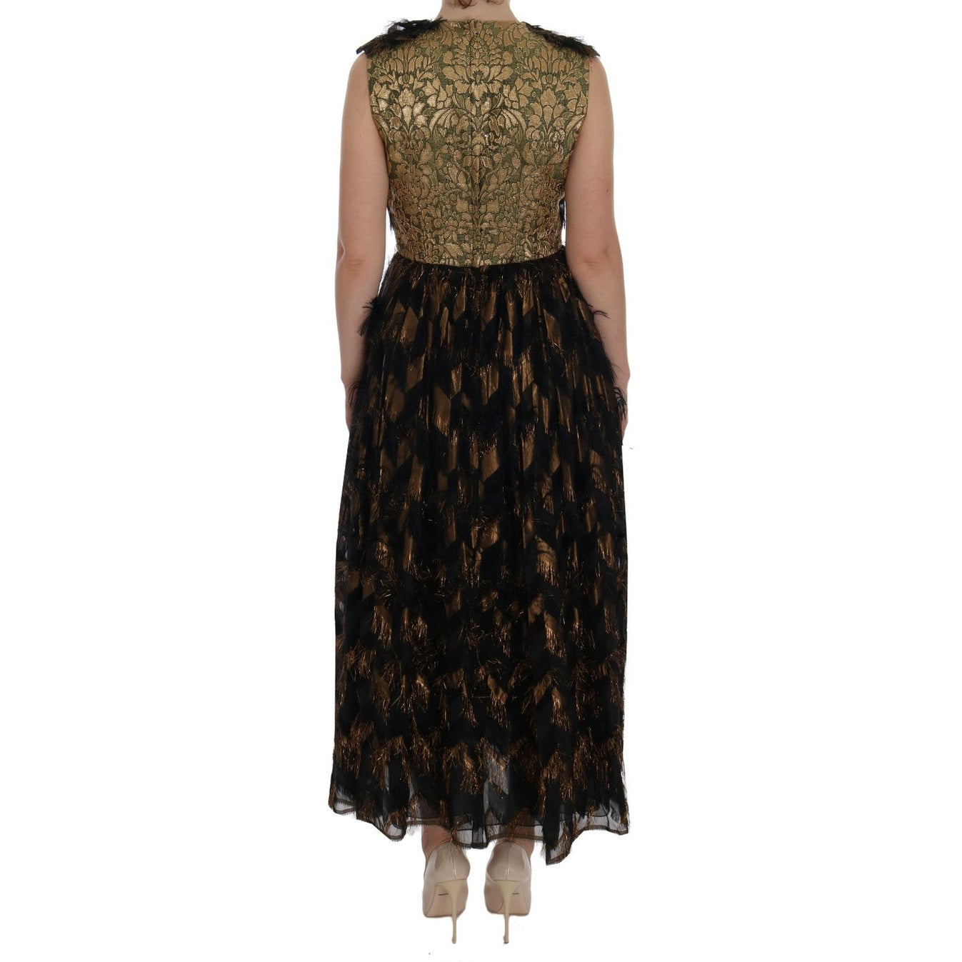 Dolce & Gabbana Black Silk Brown Fringes A-Line Dress Dolce & Gabbana