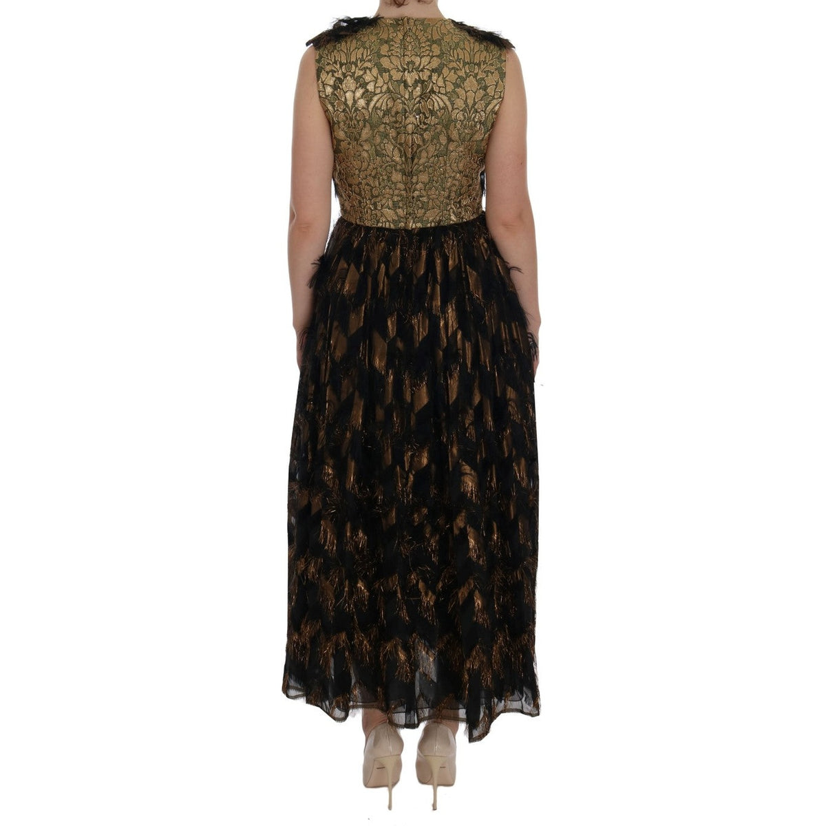 Dolce & Gabbana Black Silk Brown Fringes A-Line Dress