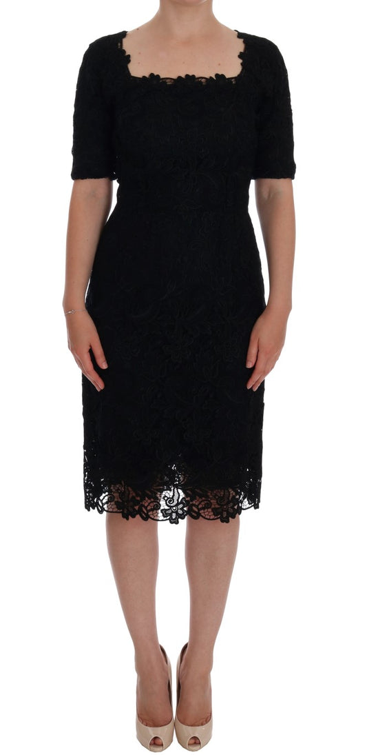 Dolce & Gabbana Black Floral Ricamo Sheath Dress Dolce & Gabbana