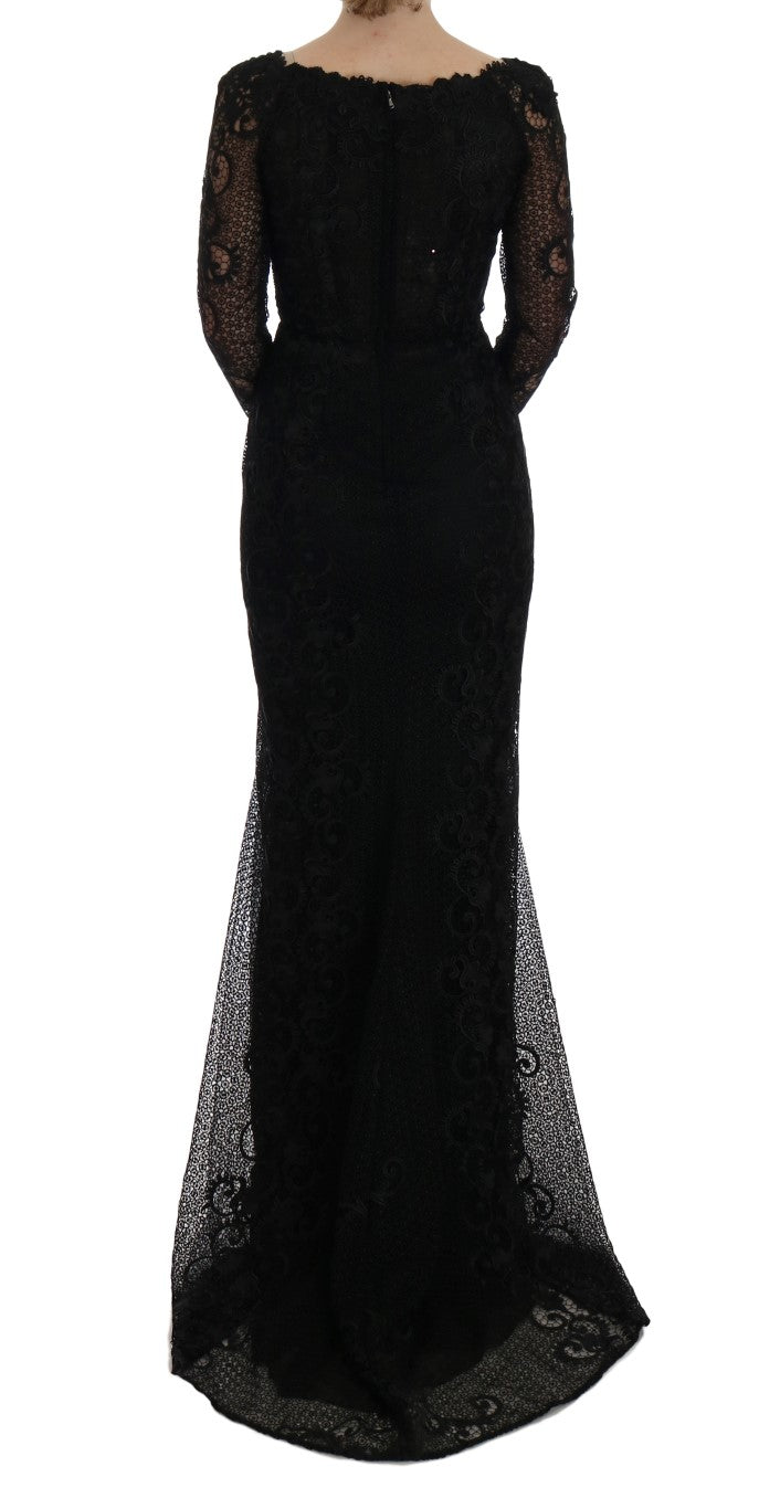 Elegant Dolce & Gabbana black floral sheath dress with fitted silhouette and vibrant floral pattern, perfect for formal occasions.