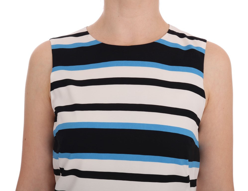 Dolce & Gabbana Blue White Striped Silk Stretch Shift Dress Dolce & Gabbana