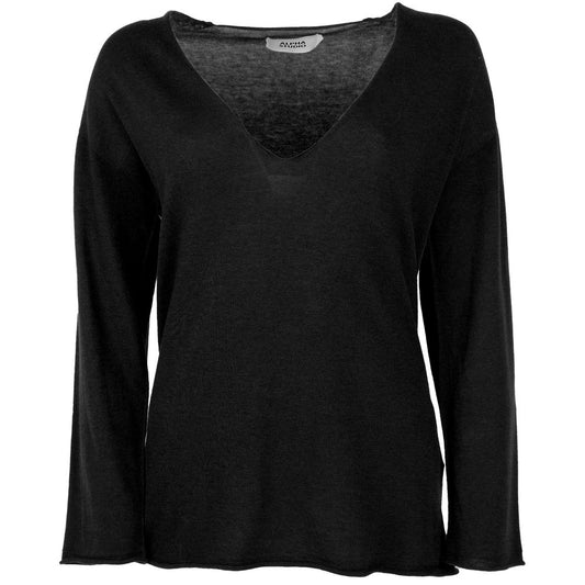 Alpha Studio Black Cotton Sweater Alpha Studio