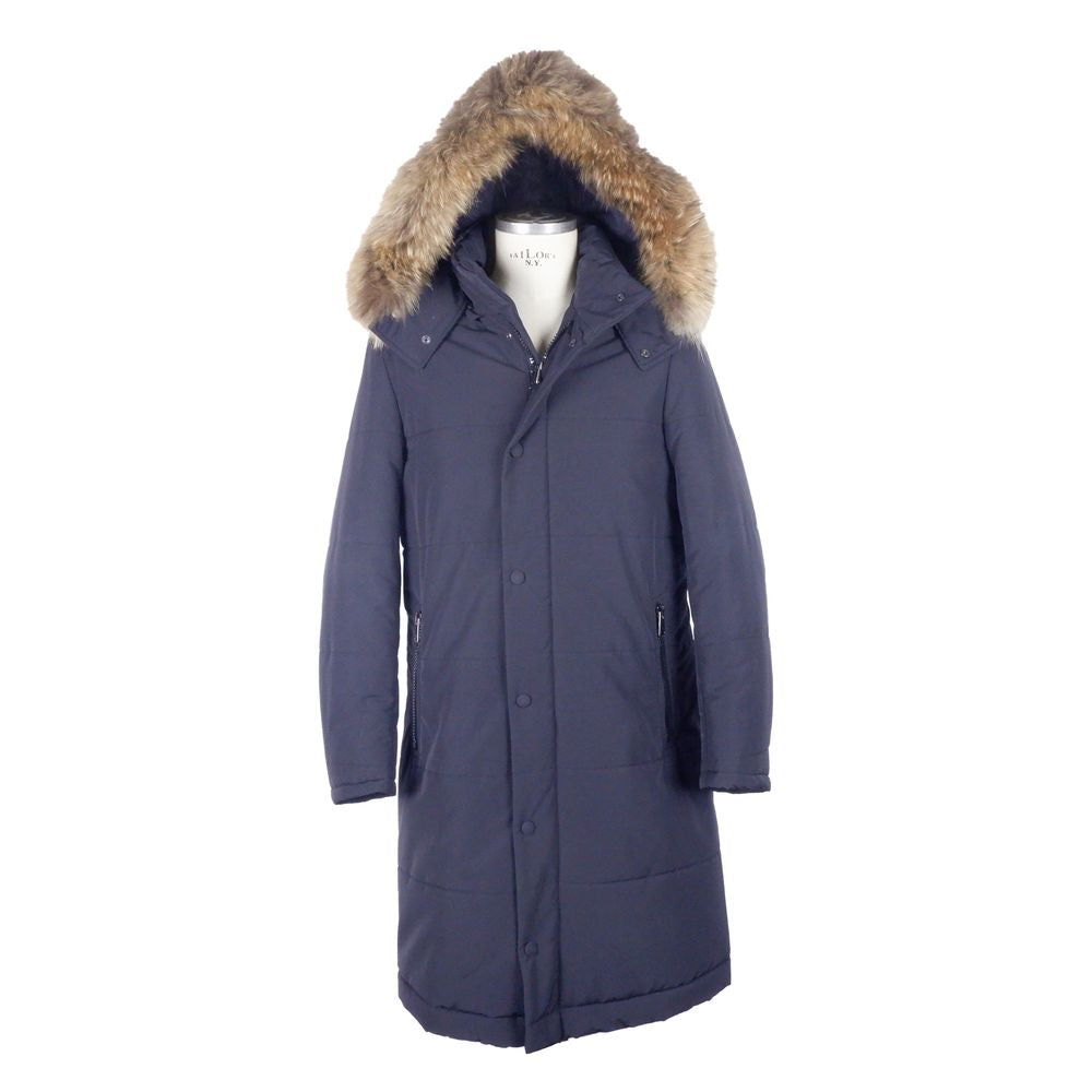 Made in Italy Blue Wool Men Raincoat Made in Italy