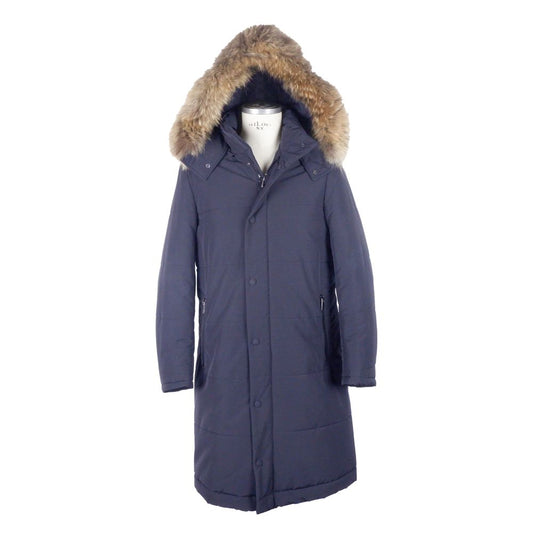Made in Italy Blue Wool Men Raincoat Made in Italy