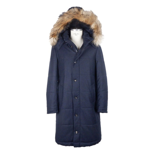 Made in Italy Blue Wool Men's Raincoat Made in Italy