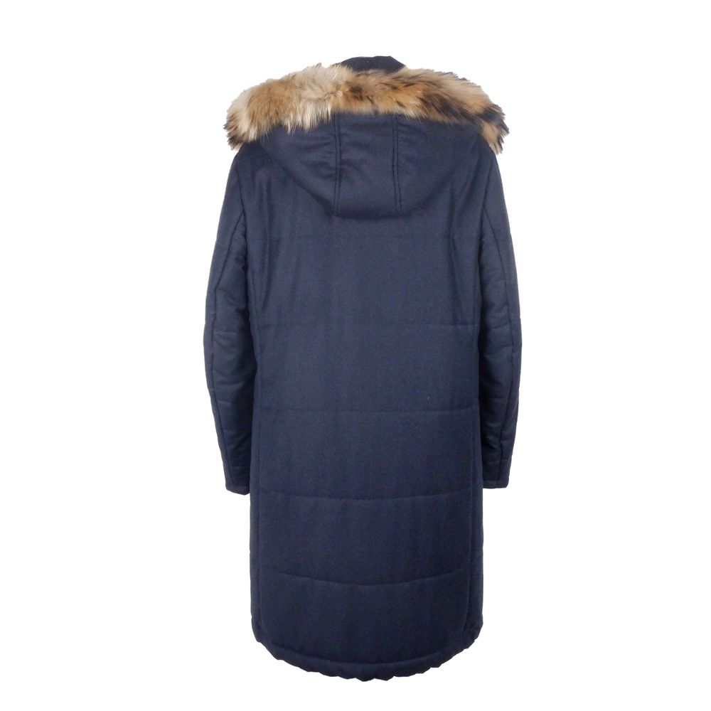 Made in Italy Blue Wool Men's Raincoat Made in Italy