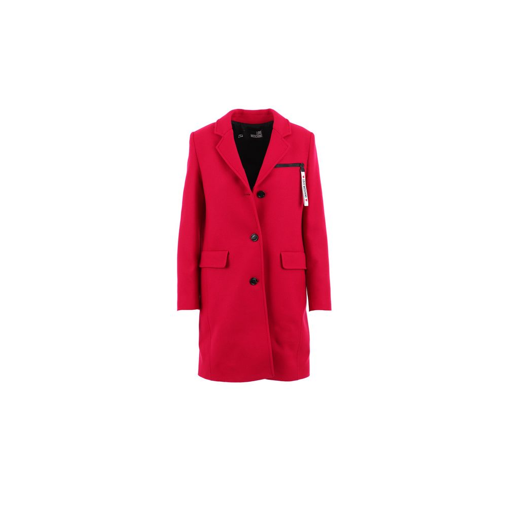 Love Moschino Chic Pink Woolen Coat with Logo Details Love Moschino