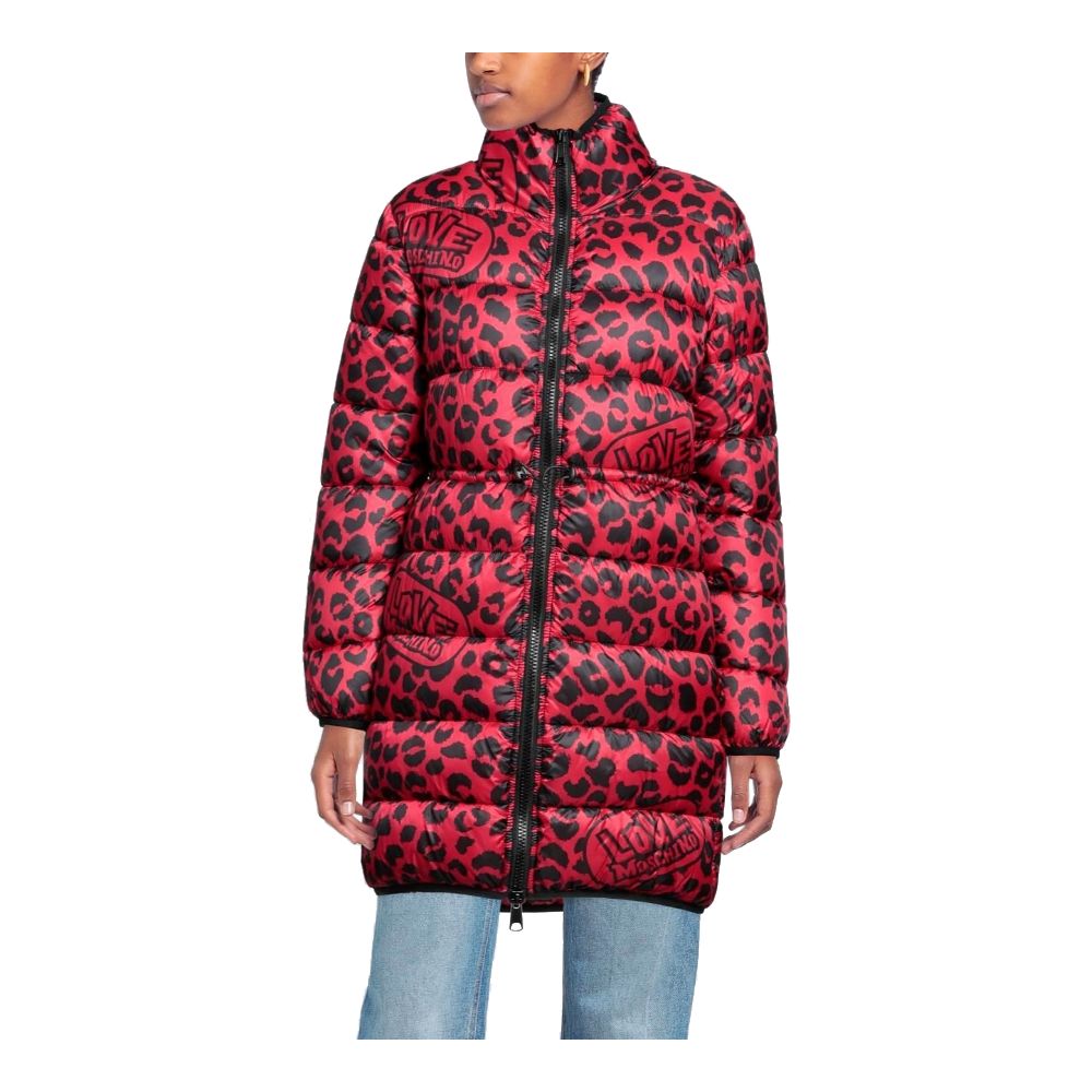 Love Moschino Chic Leopard Print Long Down Jacket Love Moschino