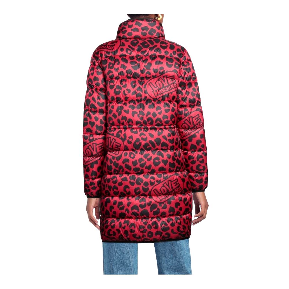 Love Moschino Chic Leopard Print Long Down Jacket Love Moschino