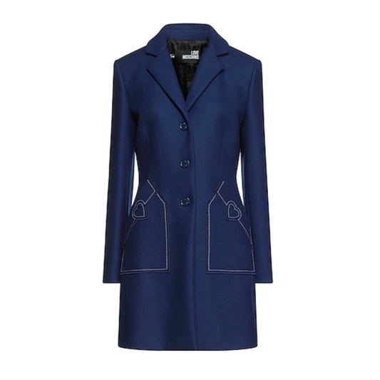 Love Moschino Blue Wool Women Coat Love Moschino
