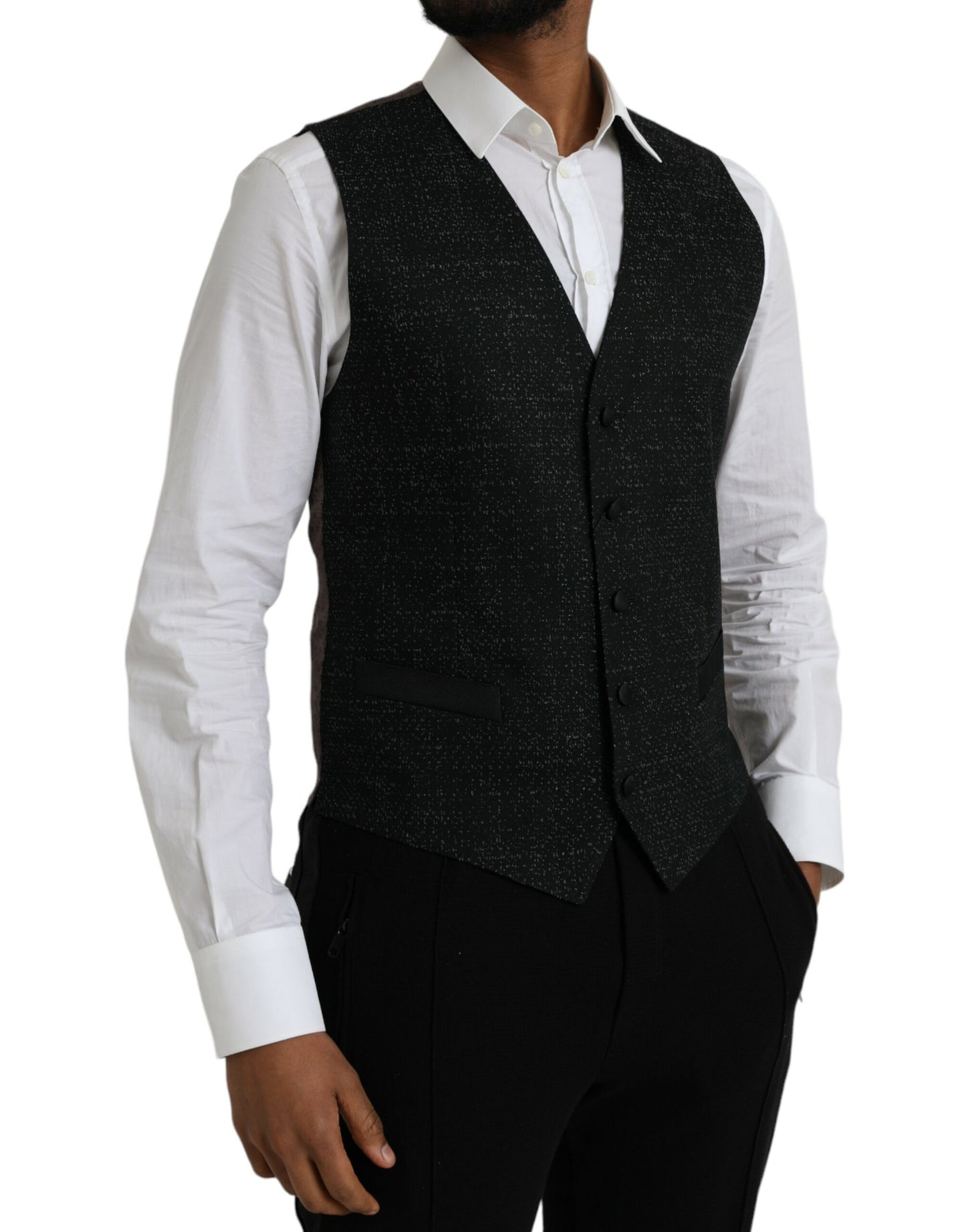 Dolce & Gabbana Black Brown Silk Waistcoat Dress Formal Vest Dolce & Gabbana
