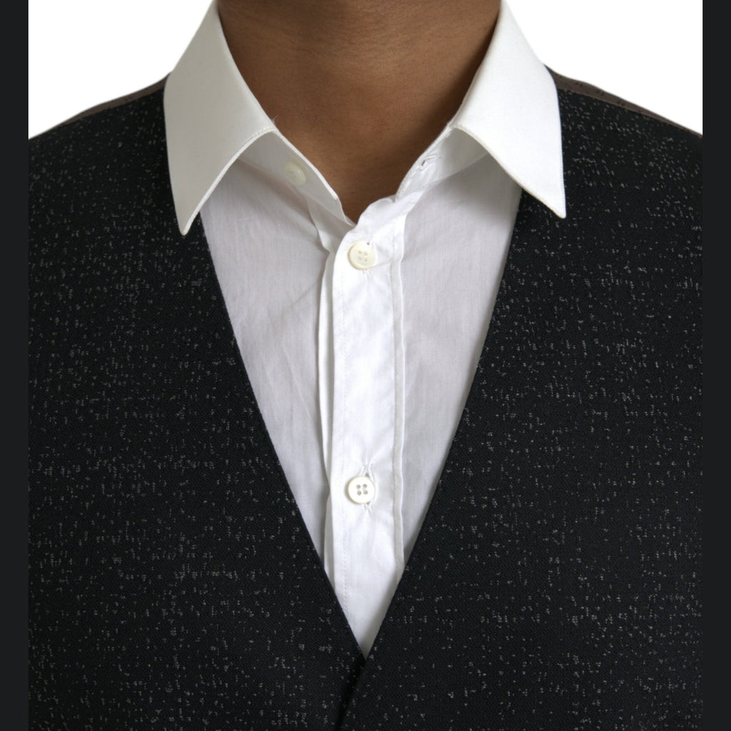 Dolce & Gabbana Black Brown Silk Waistcoat Dress Formal Vest