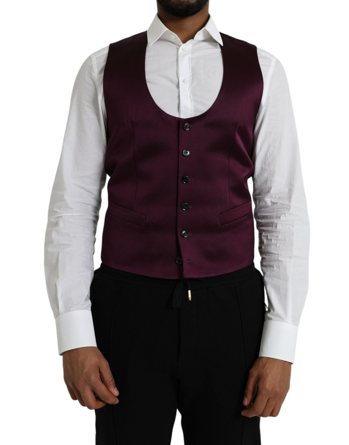Dolce & Gabbana Maroon Satin Silk Waistcoat Dress Formal Vest Dolce & Gabbana