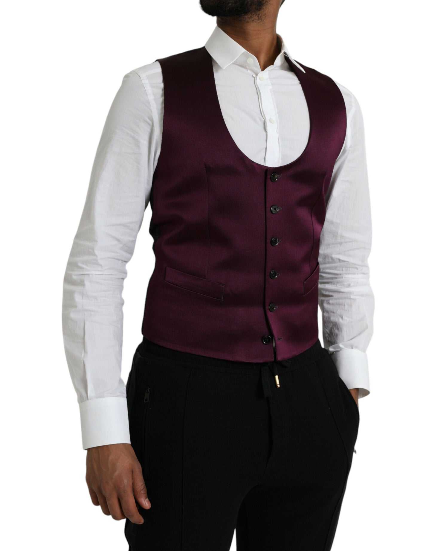 Dolce & Gabbana Maroon Satin Silk Waistcoat Dress Formal Vest Dolce & Gabbana
