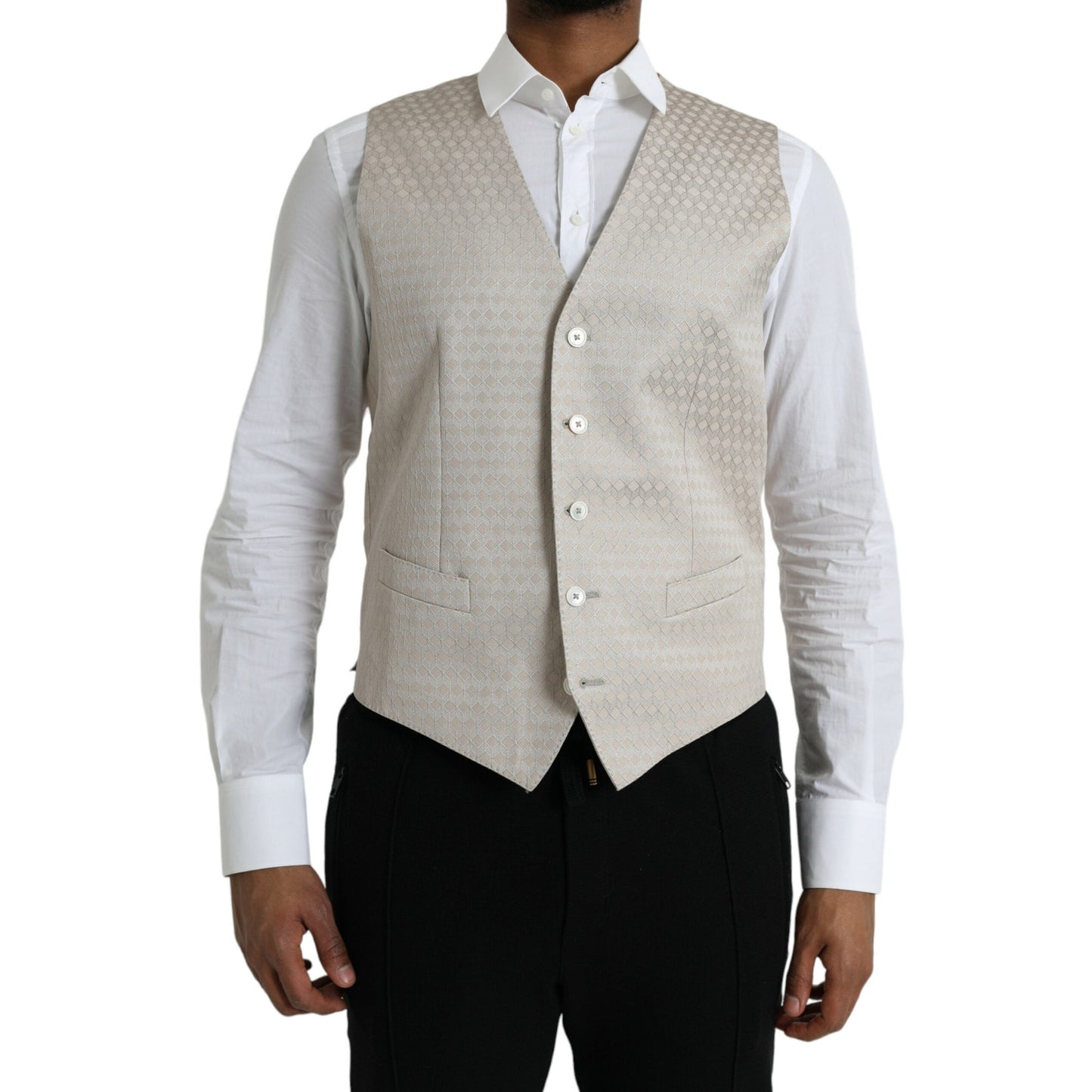 Dolce & Gabbana Off White Cotton Waistcoat Dress Formal Vest Dolce & Gabbana