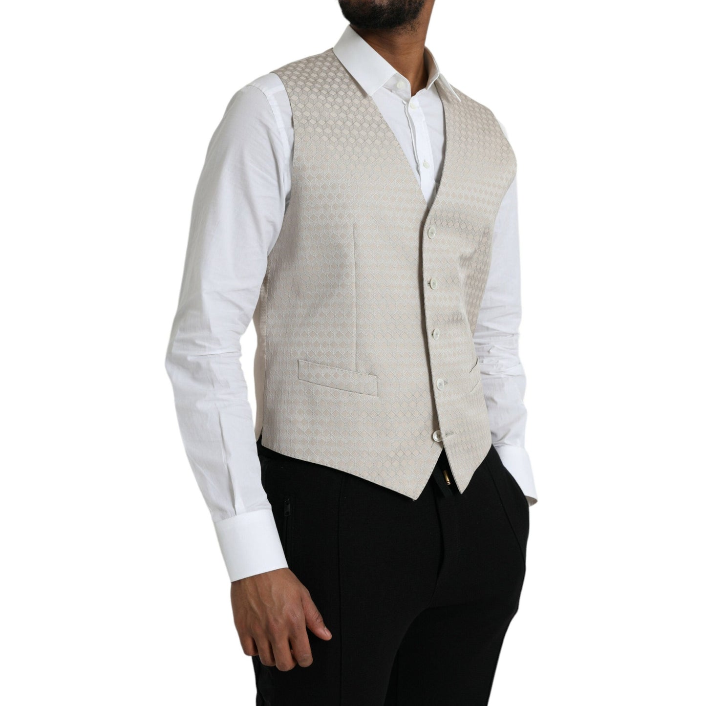 Dolce & Gabbana Off White Cotton Waistcoat Dress Formal Vest Dolce & Gabbana