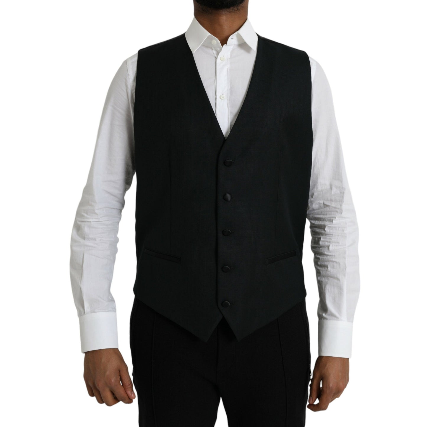 Dolce & Gabbana Black Wool Waistcoat Dress Formal Vest