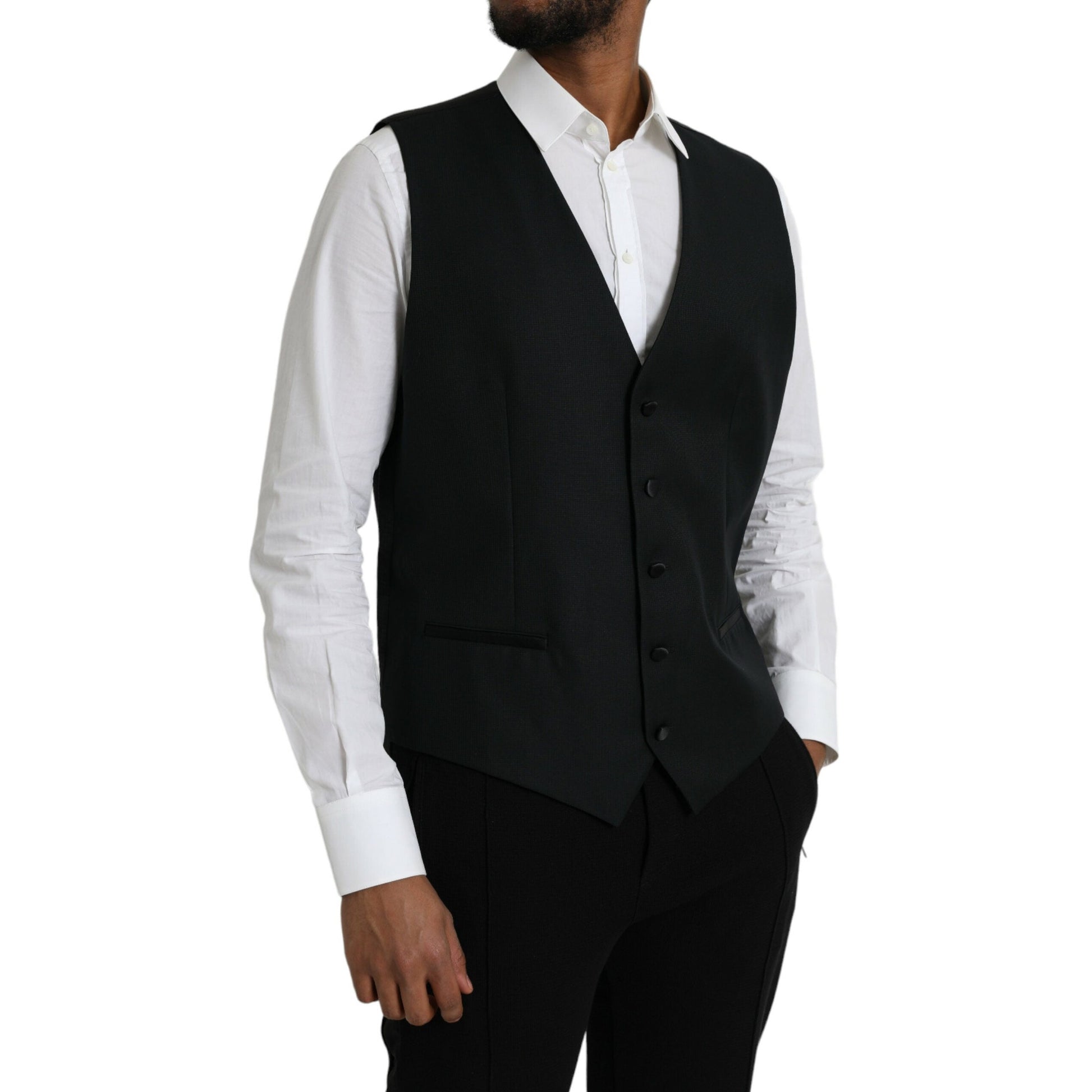 Dolce & Gabbana Black Wool Waistcoat Dress Formal Vest