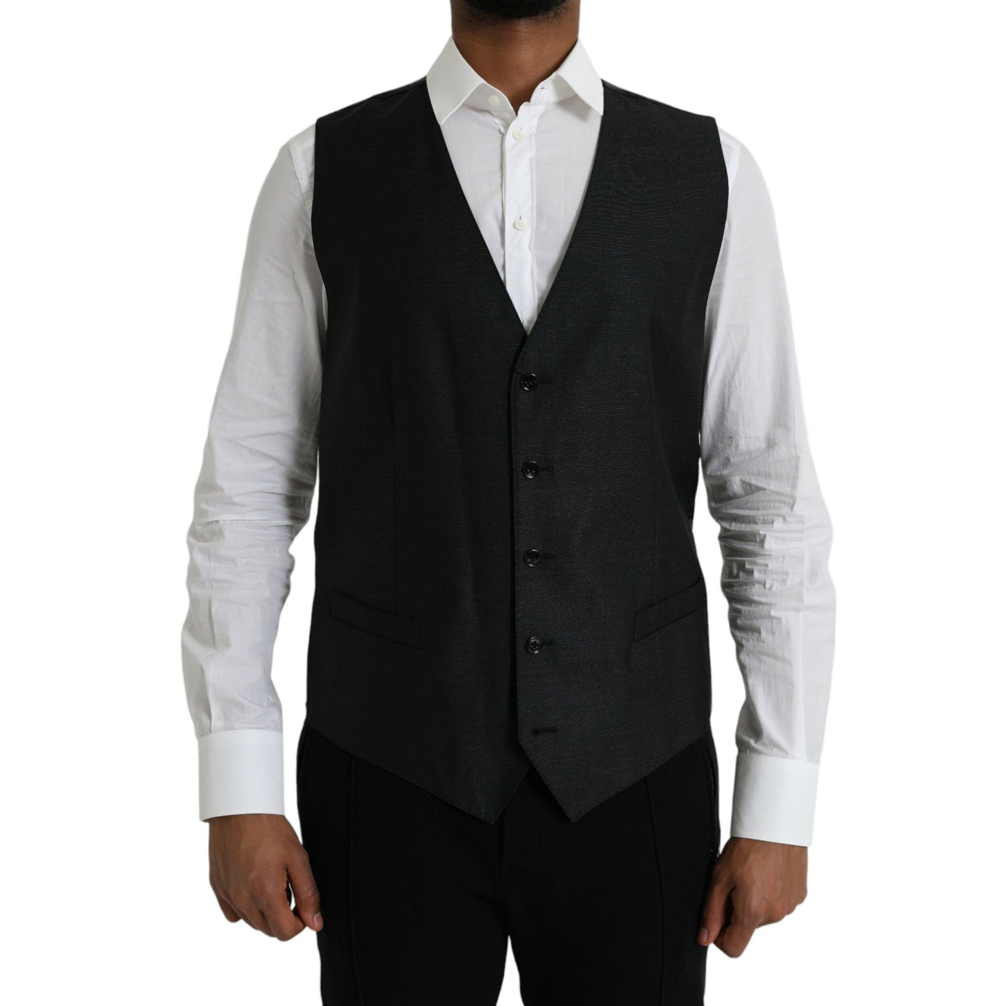 Dolce & Gabbana Black Wool Waistcoat Dress Formal Vest