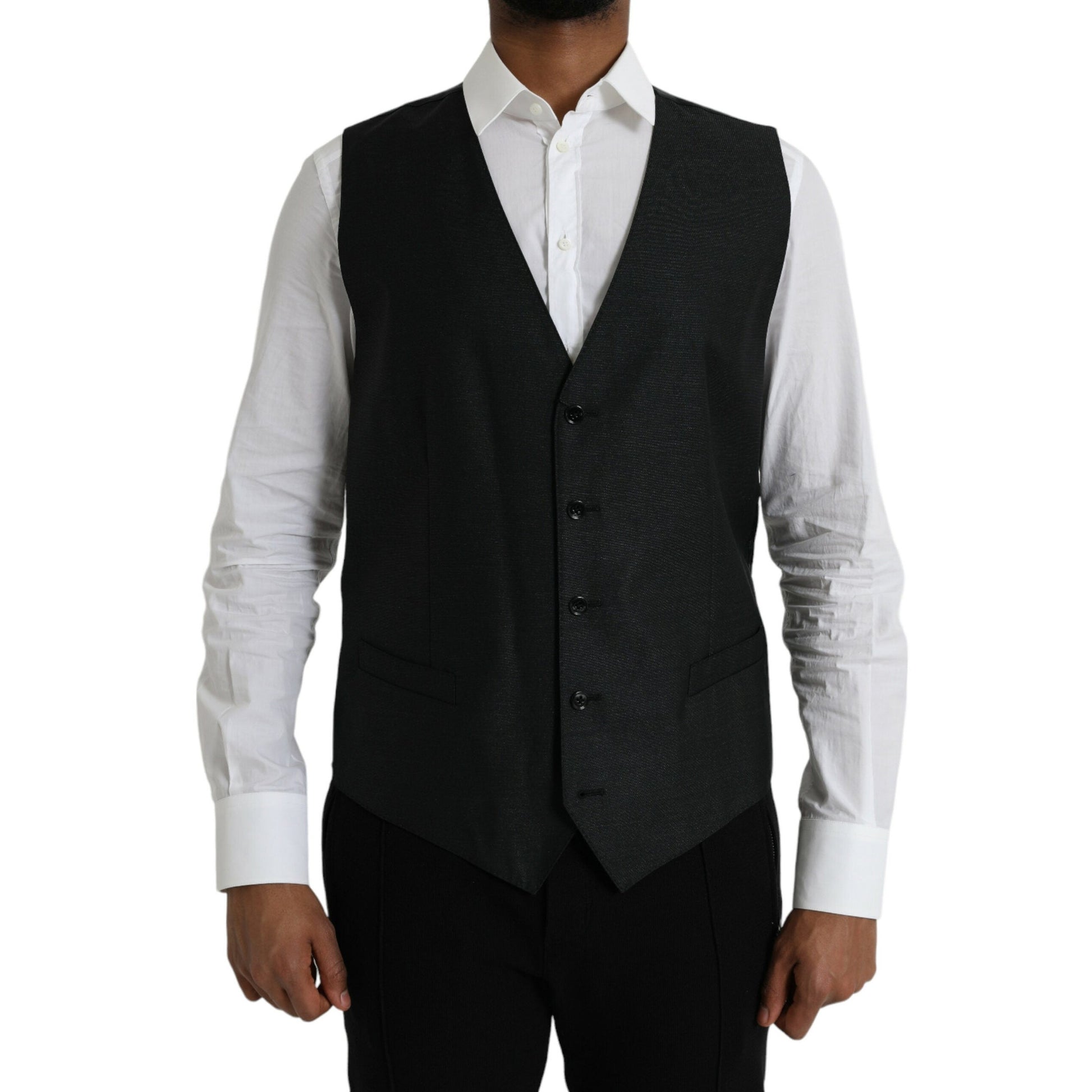 Dolce & Gabbana Black Wool Waistcoat Dress Formal Vest