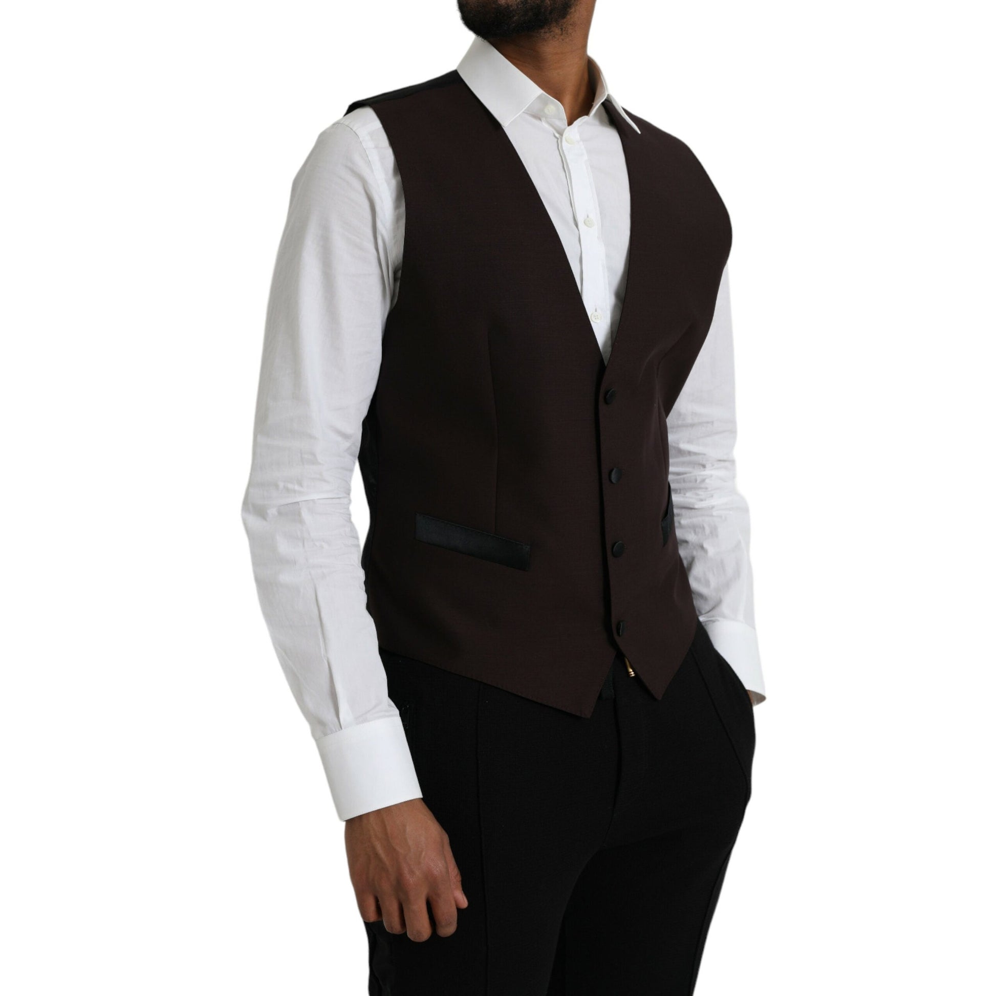 Dolce & Gabbana Brown Wool Waistcoat Dress Formal Vest