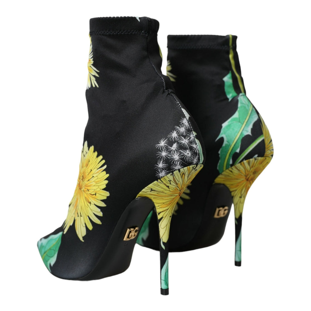 Black floral Jersey stretch ankle boots by Dolce & Gabbana with sleek design and ankle-length fit.