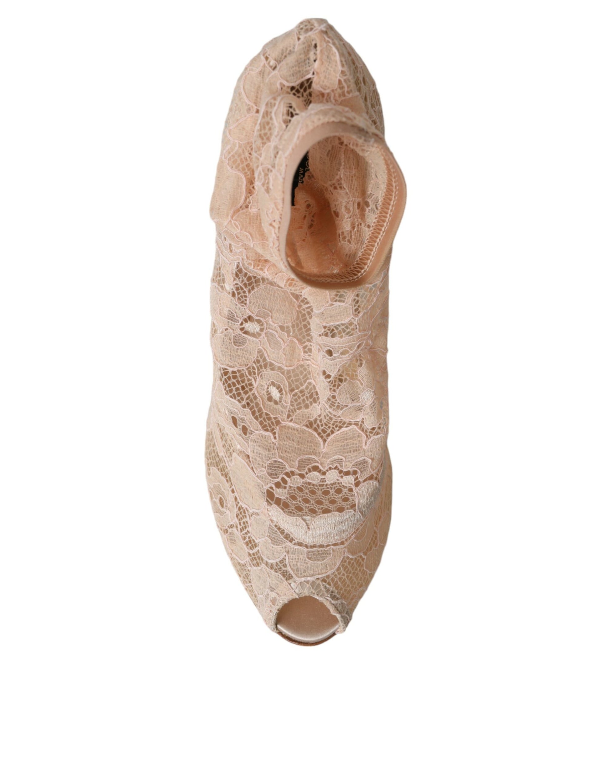 Dolce & Gabbana Beige Stretch Taormina Lace Boots Shoes Dolce & Gabbana