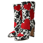 Dolce & Gabbana White Floral Hearts Leather High Boots Shoes