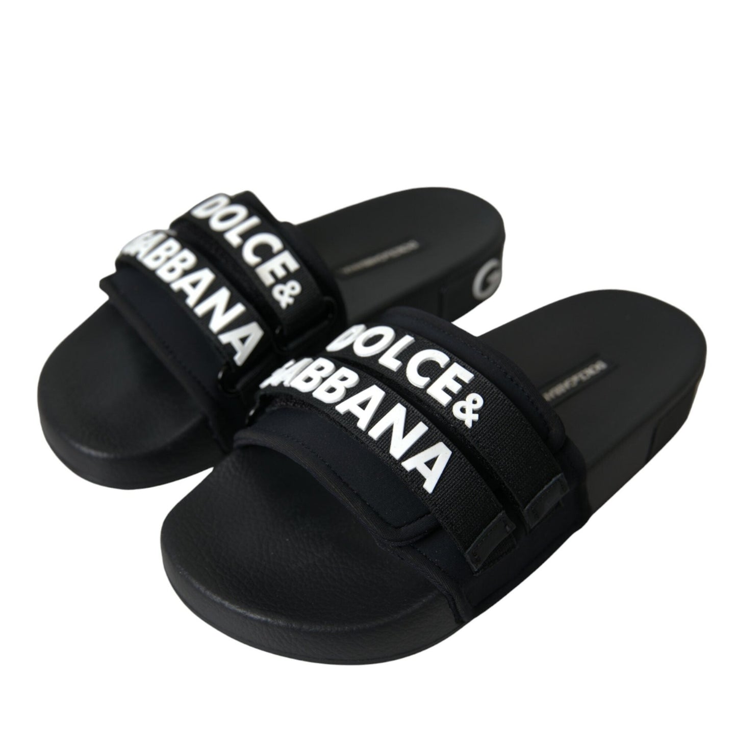 Dolce & Gabbana Black Neoprene Slides Flats Beachwear Shoes