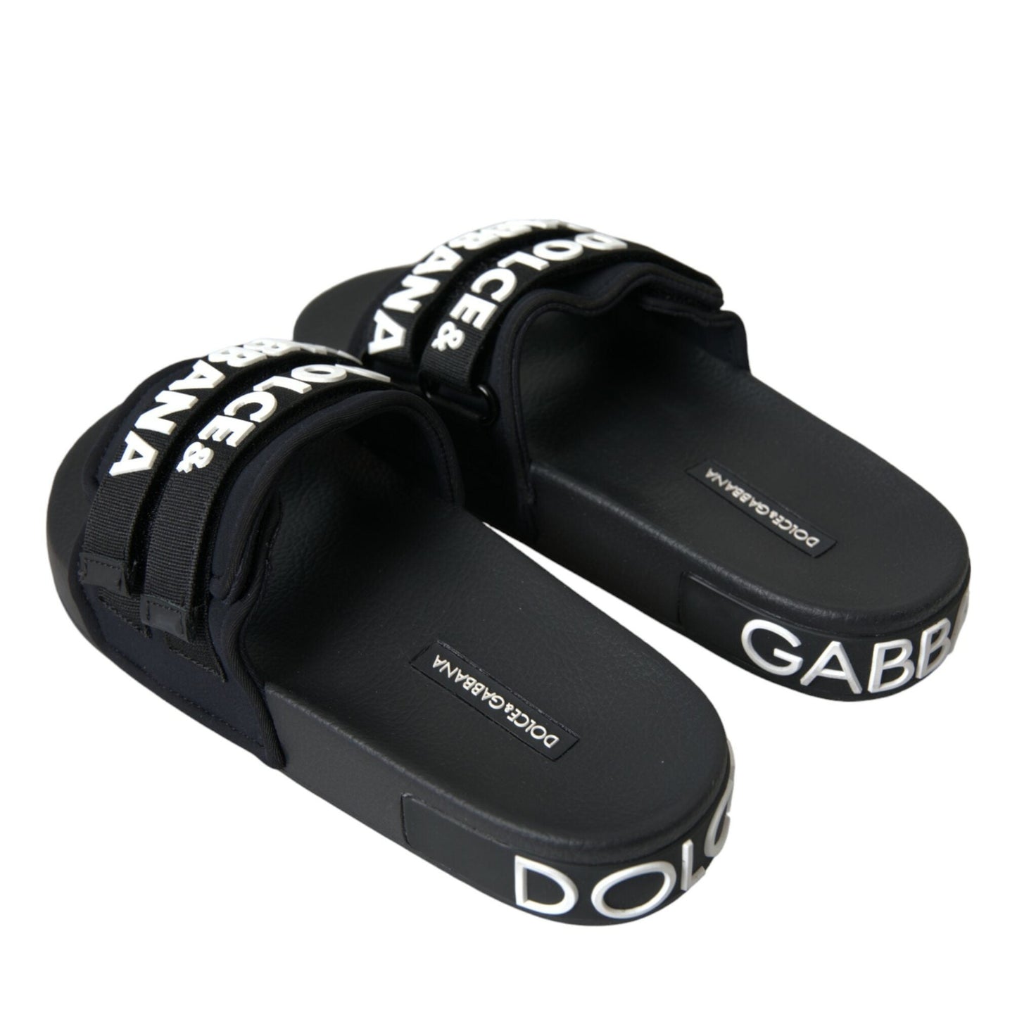 Dolce & Gabbana Black Neoprene Slides Flats Beachwear Shoes