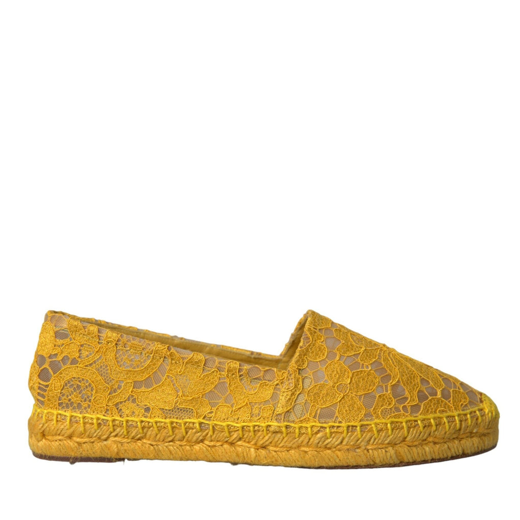Dolce & Gabbana Yellow Taormina Lace Espadrille Loafers Flats Shoes