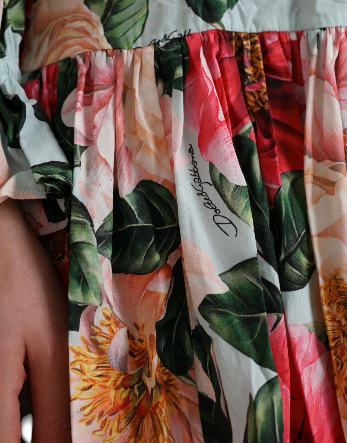 Dolce & Gabbana Multicolor Floral CottonAline Pleated Dress Dolce & Gabbana