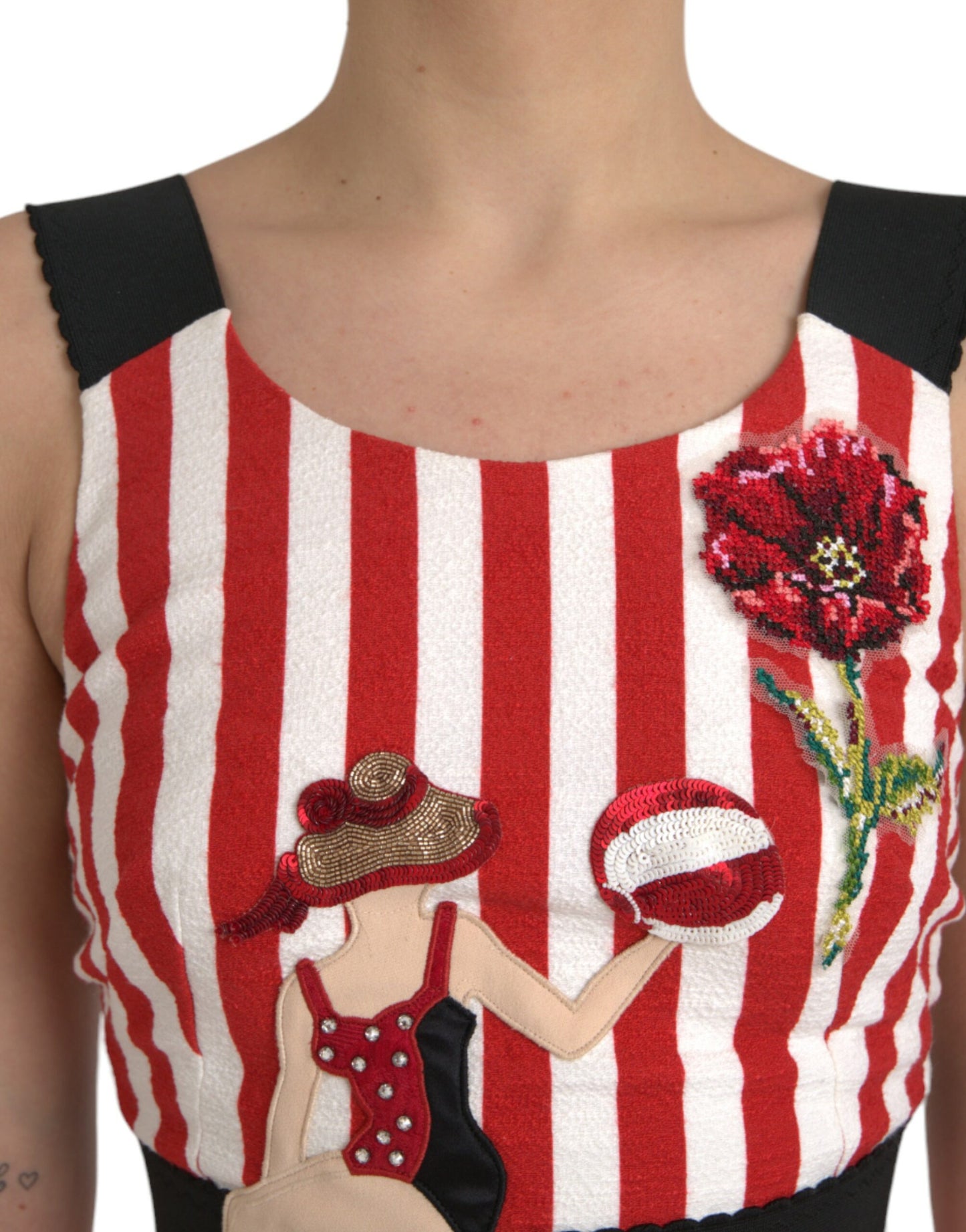 Dolce & Gabbana Red White Floral Sleeveless Sheath Midi Dress Dolce & Gabbana