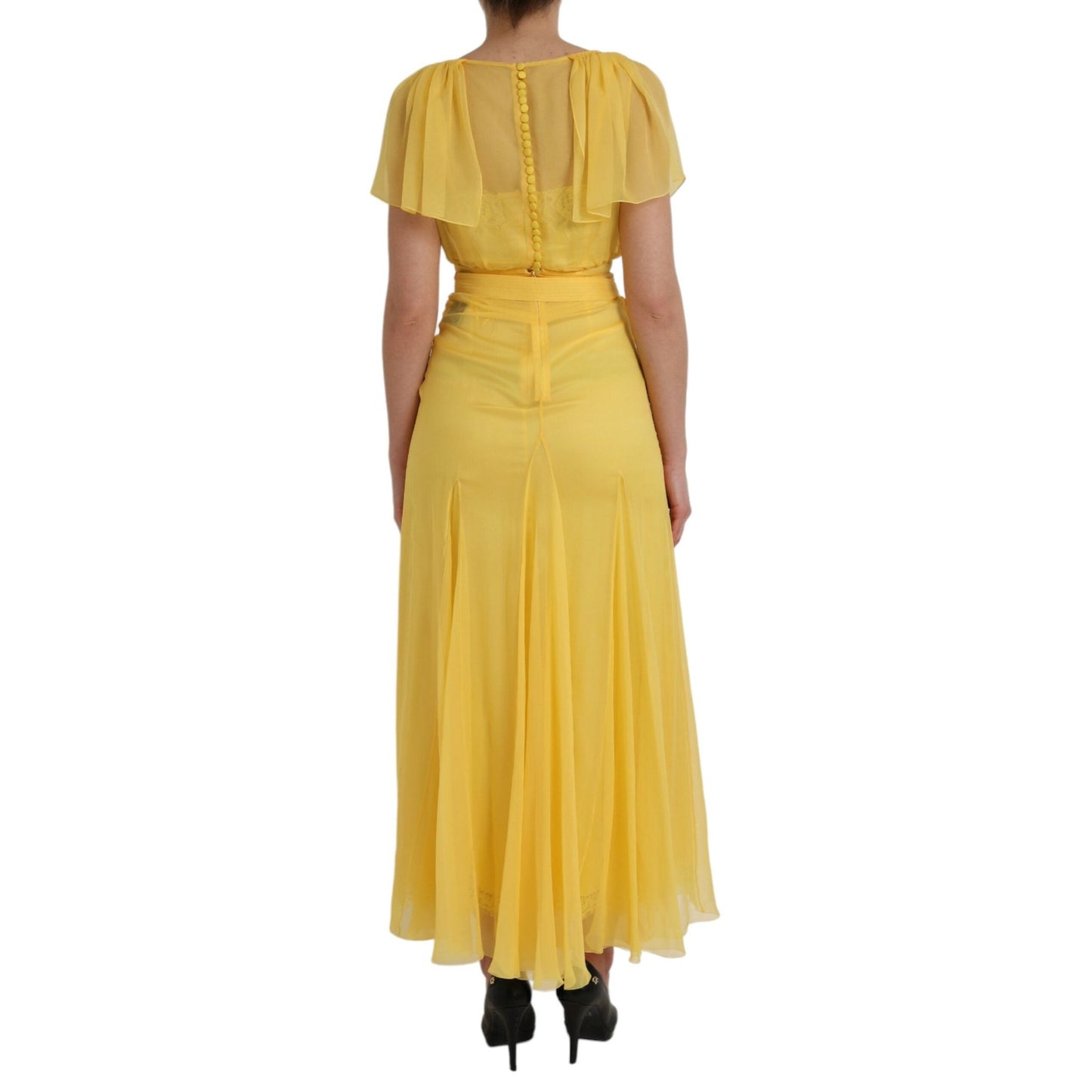 Dolce & Gabbana Yellow Silk Sheath Belted Long Maxi Dress