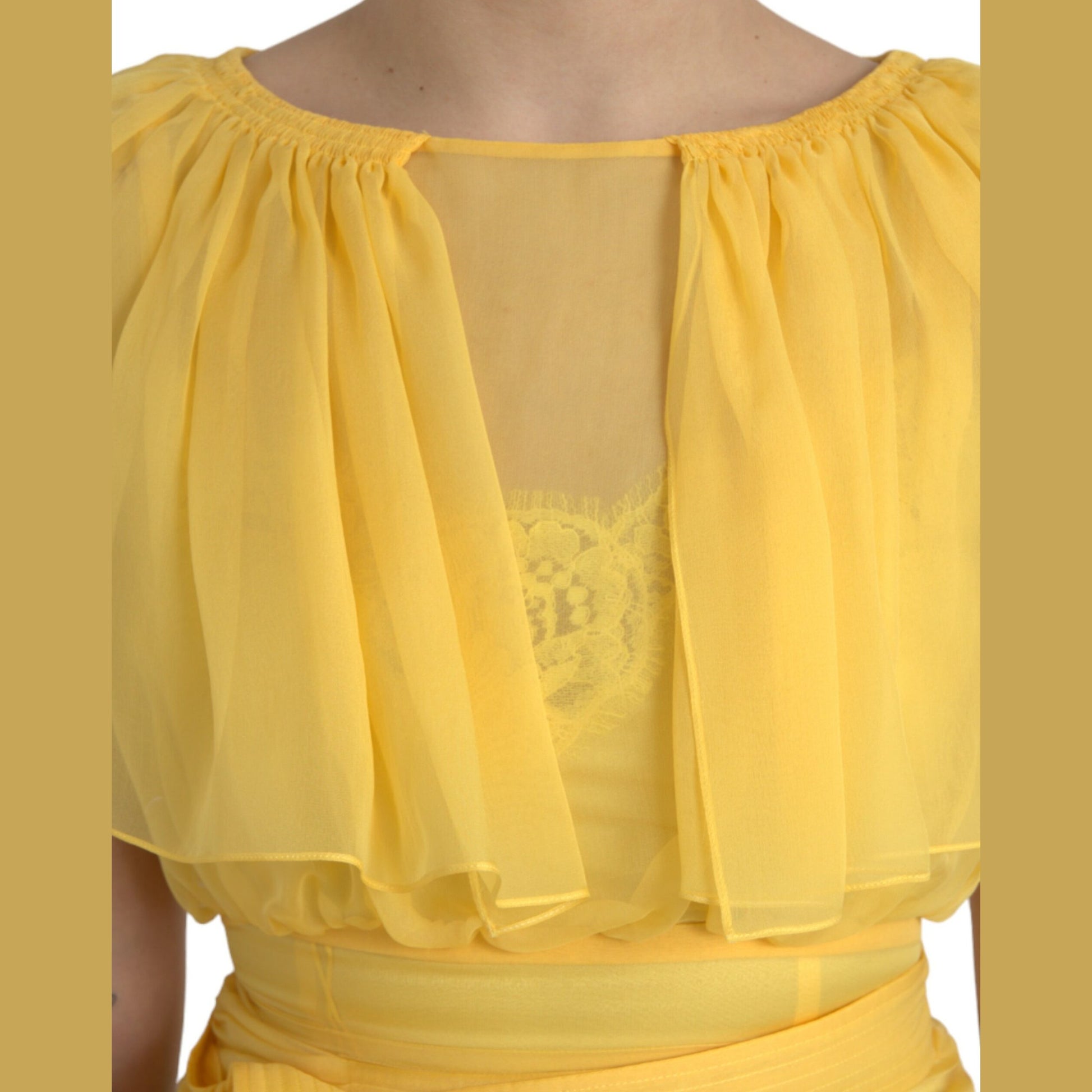 Dolce & Gabbana Yellow Silk Sheath Belted Long Maxi Dress