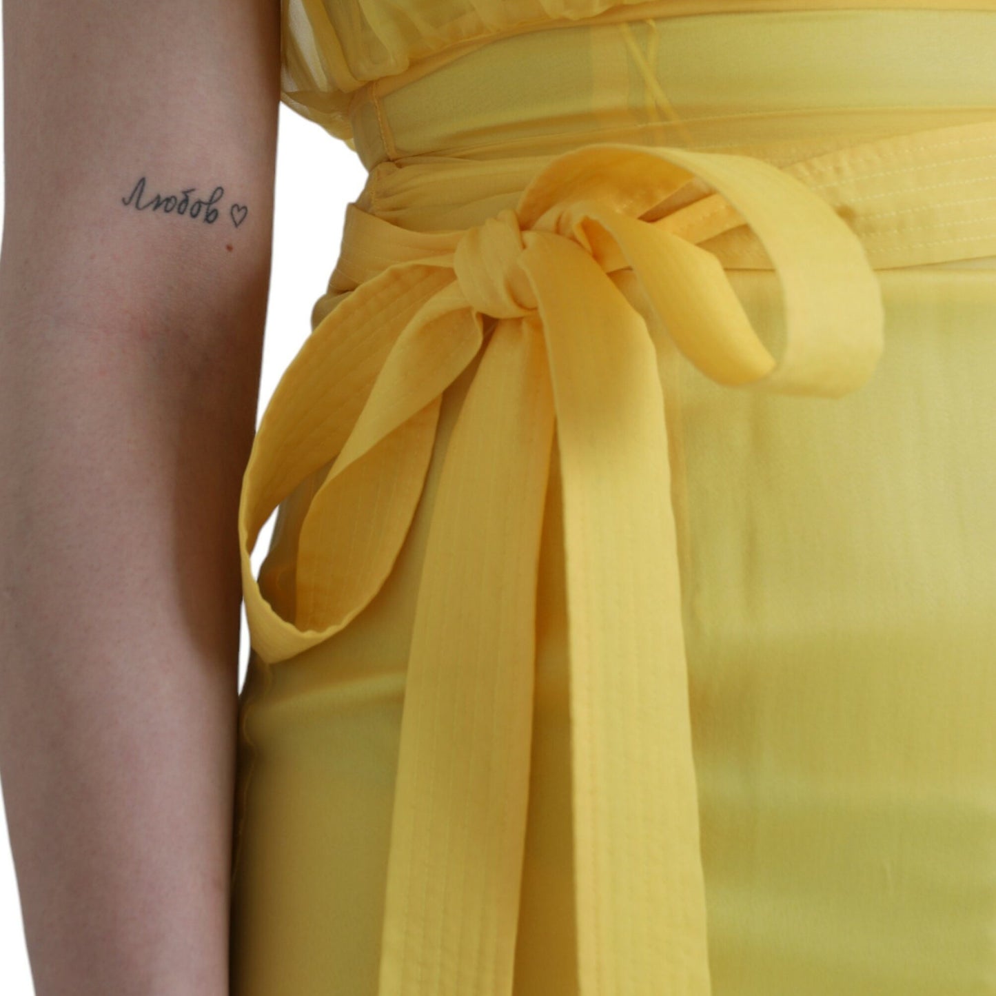 Dolce & Gabbana Yellow Silk Sheath Belted Long Maxi Dress