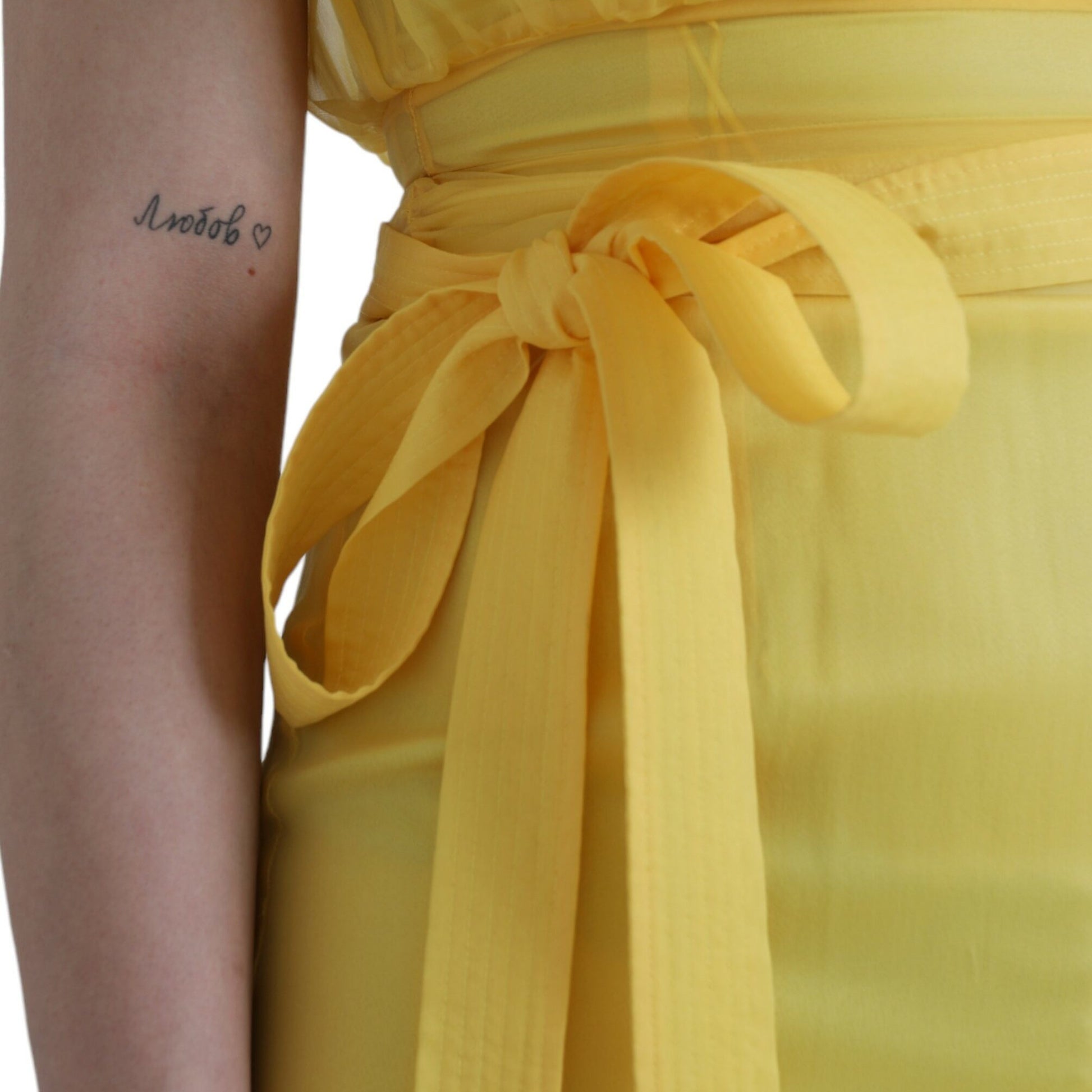Dolce & Gabbana Yellow Silk Sheath Belted Long Maxi Dress
