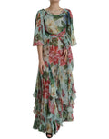 Dolce & Gabbana Blue Floral Print Tiered Long Maxi Dress - Eljoys Fashion 