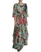 Dolce & Gabbana Blue Floral Print Tiered Long Maxi Dress - Eljoys Fashion 