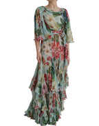 Dolce & Gabbana Blue Floral Print Tiered Long Maxi Dress - Eljoys Fashion 