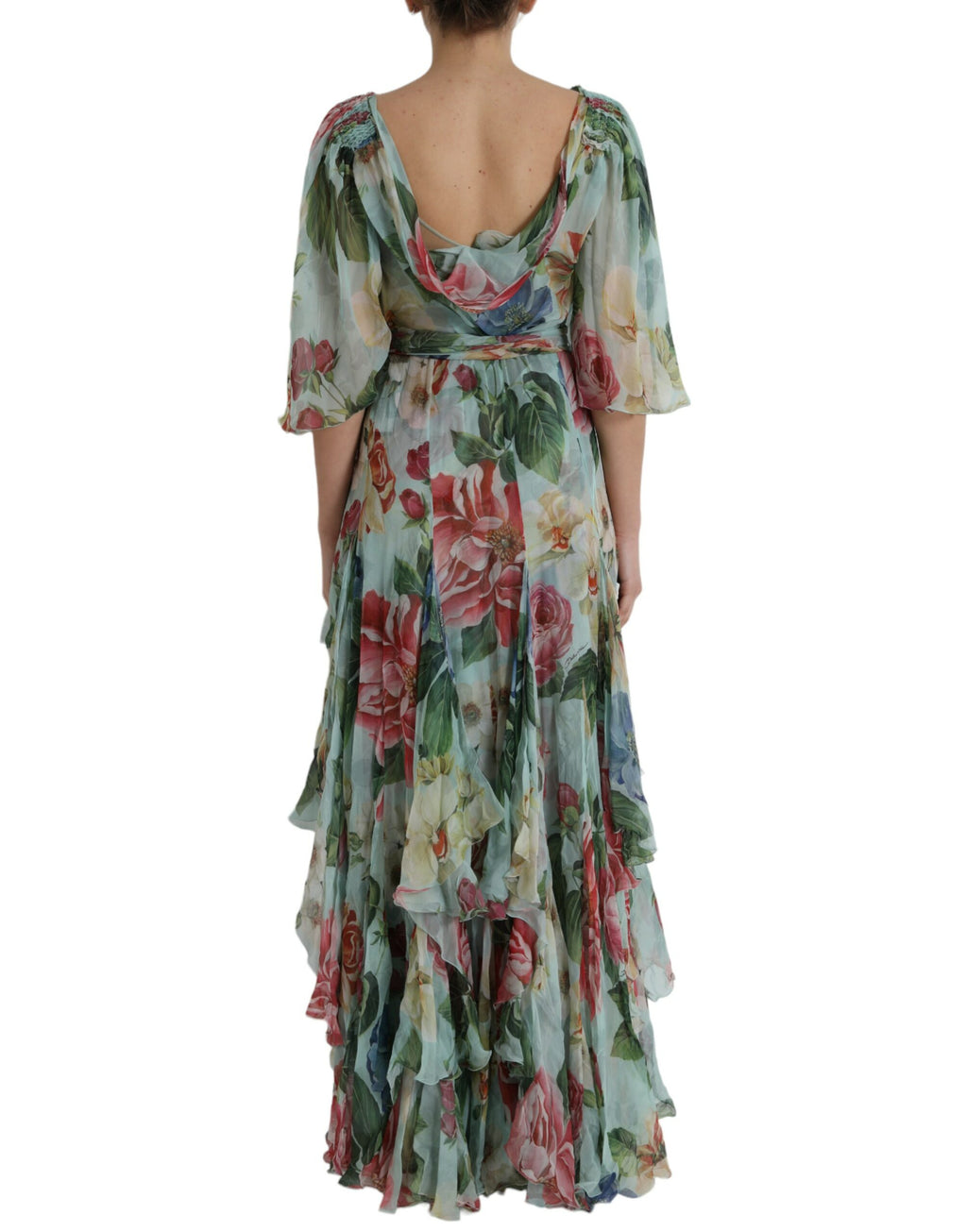 Dolce & Gabbana Blue Floral Print Tiered Long Maxi Dress - Eljoys Fashion 