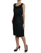 Dolce & Gabbana Black Polyester Lace Trim Sheath Midi Dress - Eljoys Fashion 