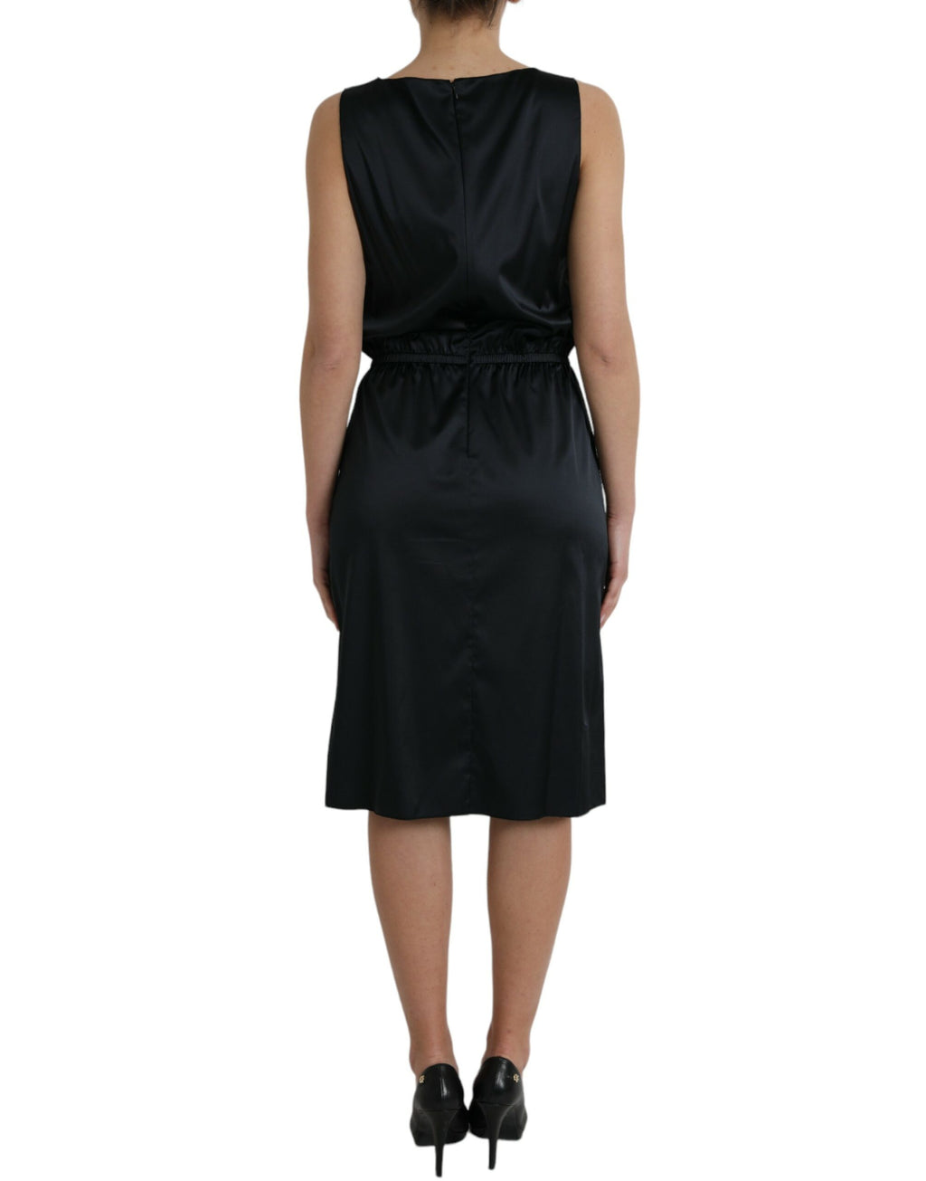 Dolce & Gabbana Black Polyester Lace Trim Sheath Midi Dress - Eljoys Fashion 