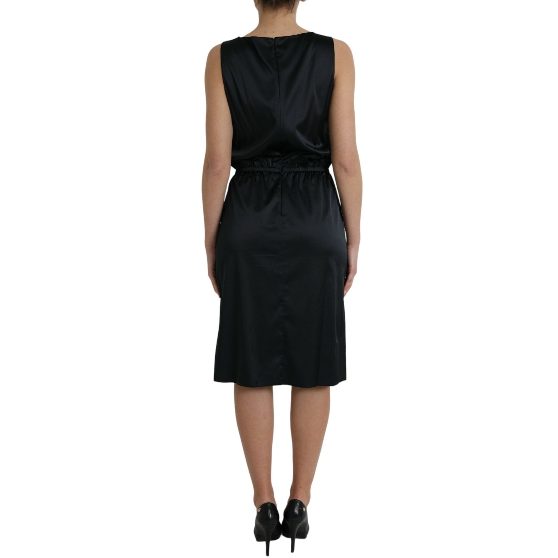 Dolce & Gabbana Black Polyester Lace Trim Sheath Midi Dress Dolce & Gabbana